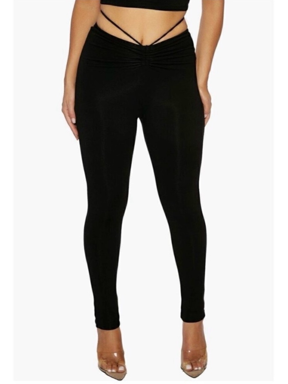 Naked Wardrobe Rich Leggings Size M Black Tie Wrap Waist Ruched Alternative Chic